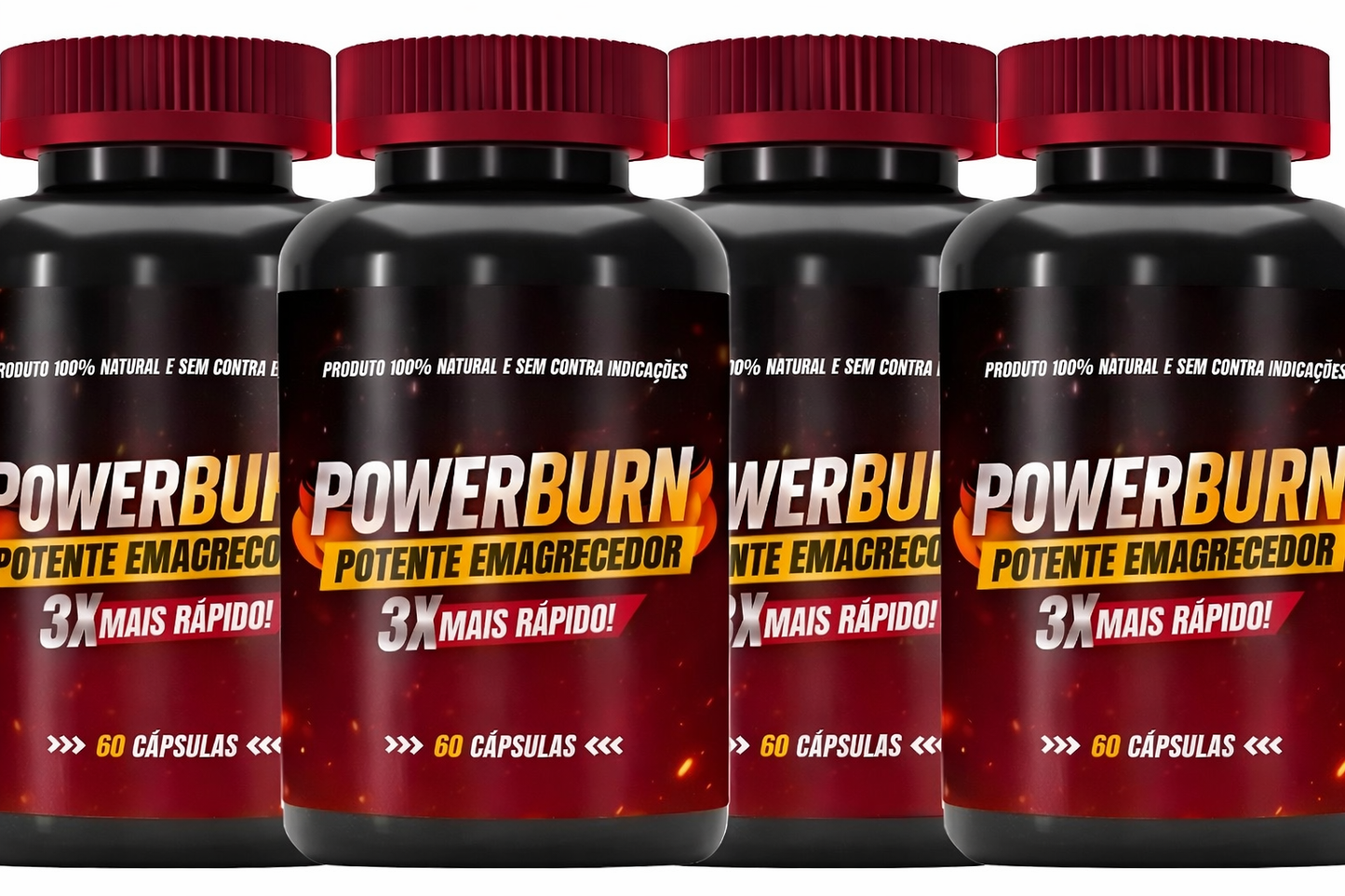 4x PowerBurn Potente Original - 240 Cápsulas Sem Sabor